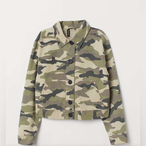 H&M Cargo Camo jacket Khaki Green/Pattern Size S - Picture 2 of 5